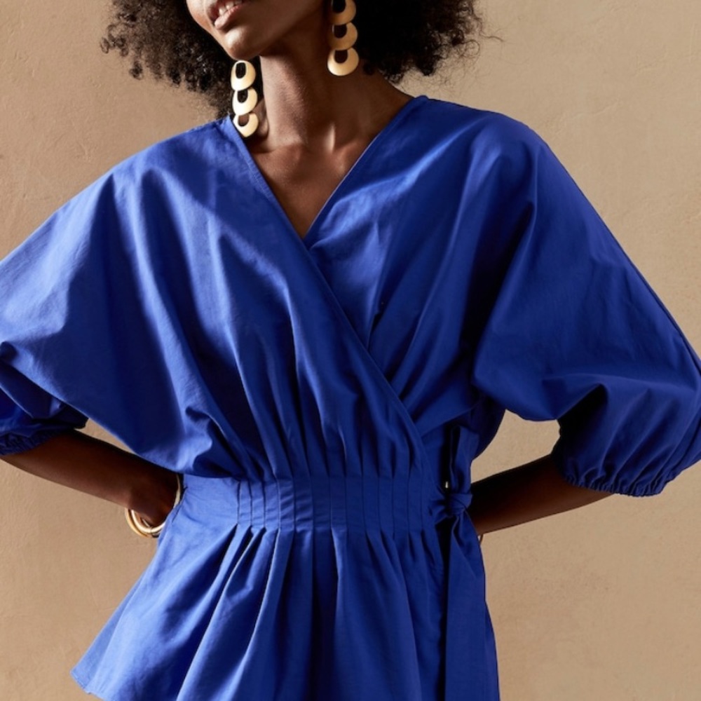 Elegant Blue Wrap Top - Picture 2 of 8